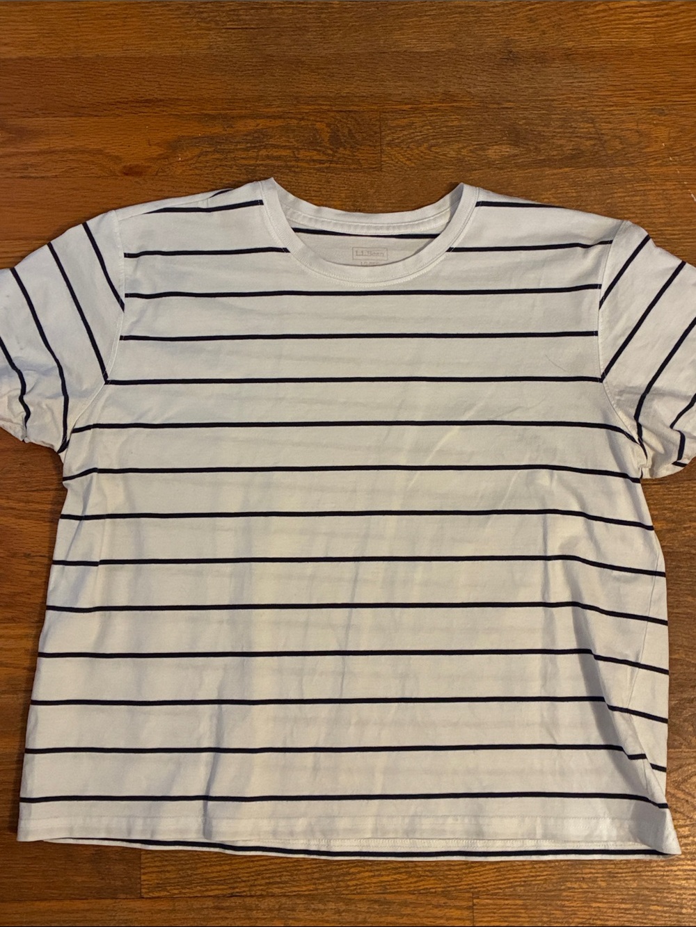 L.L. Bean White T‑Shirt with Navy Horizontal Stripes